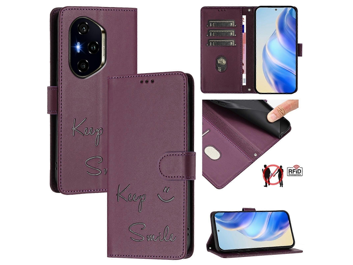 Capa De Couro Para Celular Com Rfid E Relevo Smile