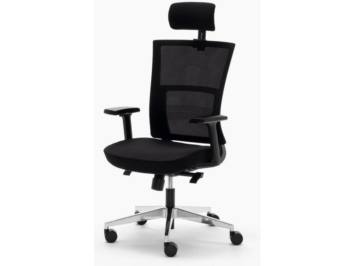 Cadeira de Escritório Executiva EUROMOF Atlanta Preto ergonómica (Apoio Cabeça - Braços reguláveis - Malha e Tecido)