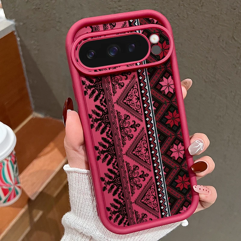 Capa Para Celular Google Pixel 9 Com Estampa Retrô (bordô), Capa Macia De Tpu À Prova De Choque.