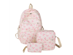 Conjunto Mochilas 3 Peças Laços - Mochila Mulher - Inclui Bolsa Organização - Poliéster - Rosa