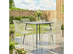 Conjunto De 4 Cadeiras Empilháveis Para Jardim E Pátio, Com Braços E Design Ripado Na Cor Creme Branco, Ergonômicas