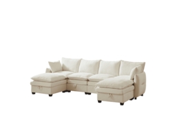 Sofá U com Armazenamento Conjunto Modular 4 Asentos 2 Fufes Sofá Moderno Chenille Almofadas Madeira ORBITRA COMMERCE