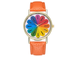 Reloj De Cuarzo Casual Para Mujeres Niñas Con Correa De Cuero Pu Color Naranja