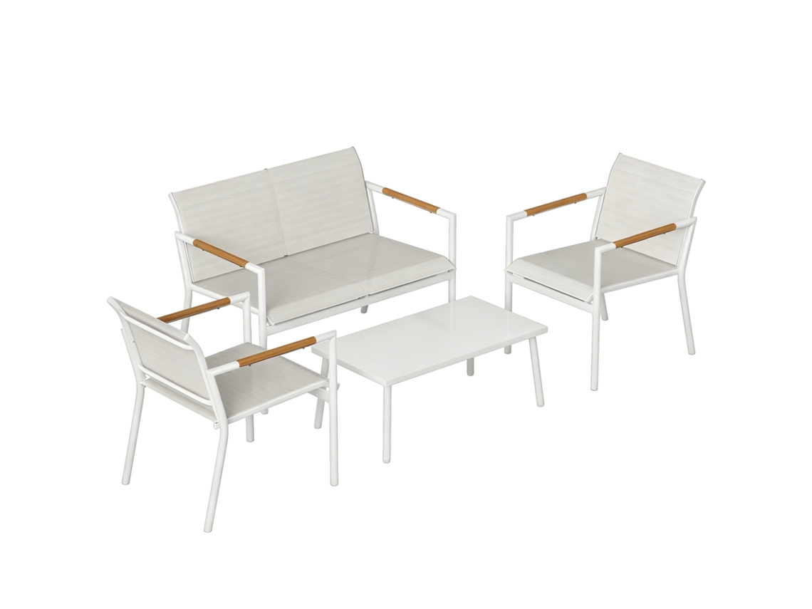Conjunto Jardim 4 Pessoas, Respirável, Sofá 2l, 2 Cadeiras, Mesa Metal, Pés Almofadados.