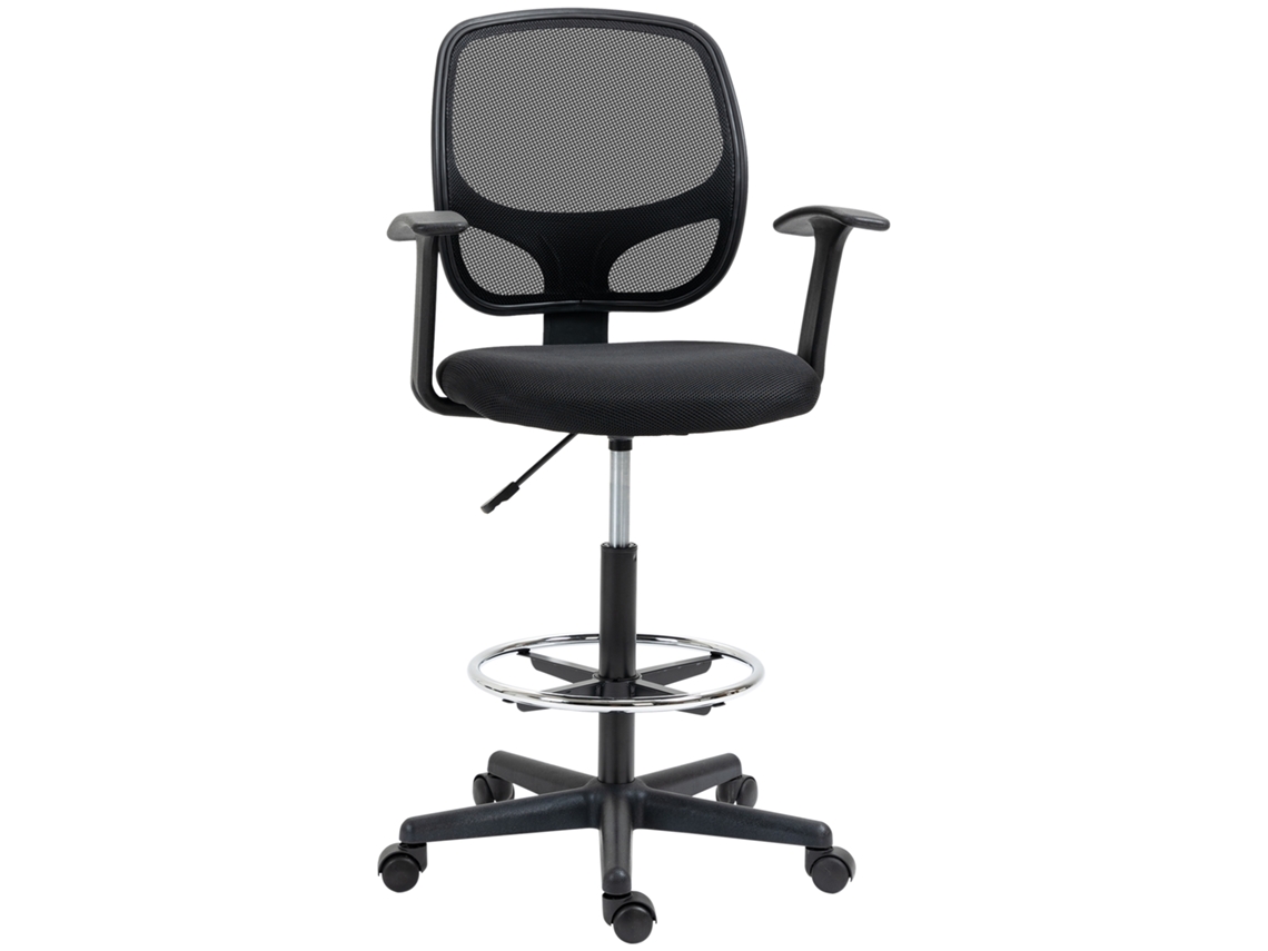 Cadeira de Desenho Ergonômica com Apoio para os Pés Giratória e Ajustável, Preta