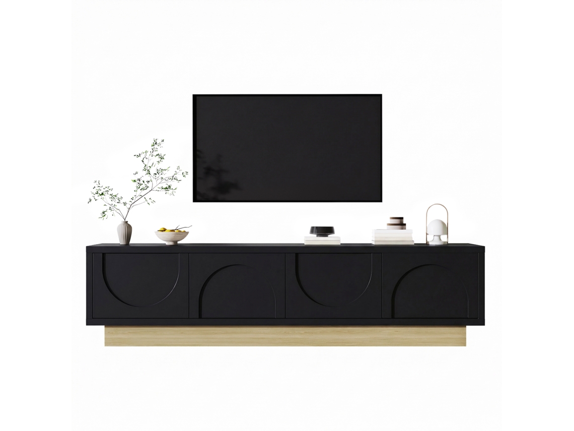 Móvel Tv Preto 175cm Minimalista com Amplo Espaço de Arrumação VELTRIX