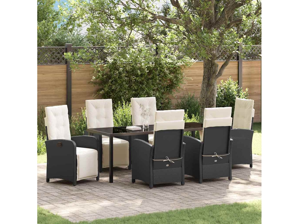 Vidaxl Conjunto De Jantar Para Jardim 7 Unid. Preto Vime Pe