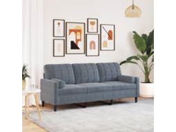 Vidaxl Sofá 3 Lug. C/ Almofadas Decorativas 180 Cm Veludo Cinza-escuro