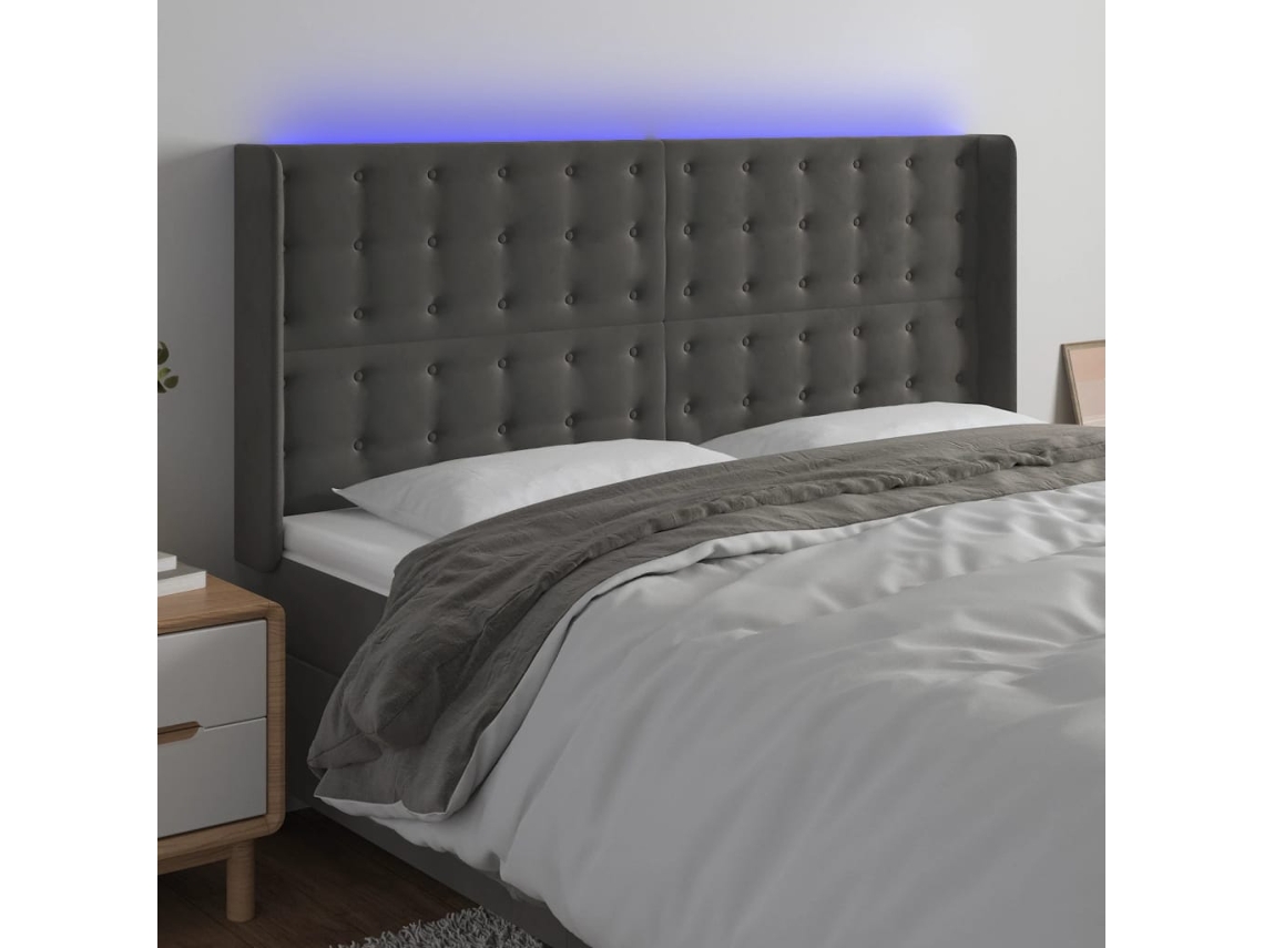 Vidaxl Cabeceira de Cama C/ Led Veludo 163x16x118/128 Cm Cinza escuro