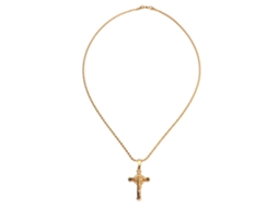 Collar de Crucifixo Católico de Latão Dourado Estilo Simples 60cm para Homens