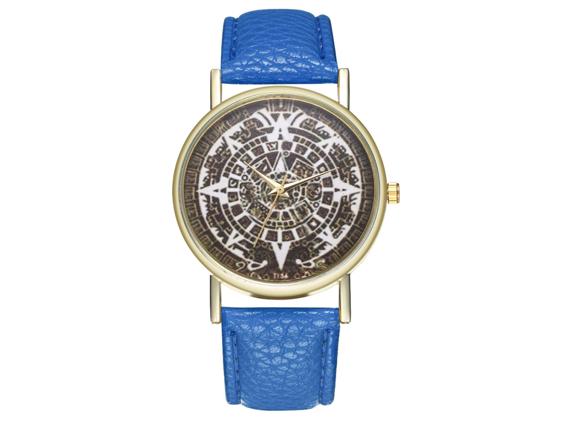 Relógio de pulso analógico de quartzo com pulseira de PU moderna (azul royal)