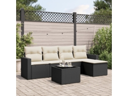 Vidaxl 6 Pcs Conjunto Sofás De Jardim C/ Almofadões Vime Pe Preto