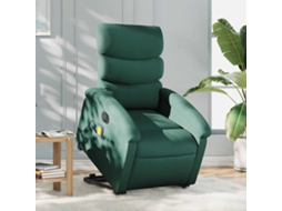 Vidaxl Poltrona Elétrica Elevatória Massagens Tecido Verde-escuro