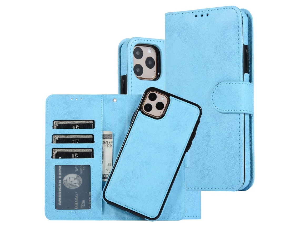 Capa Para Iphone 14 Plus Pele Sintética Magnética Azul