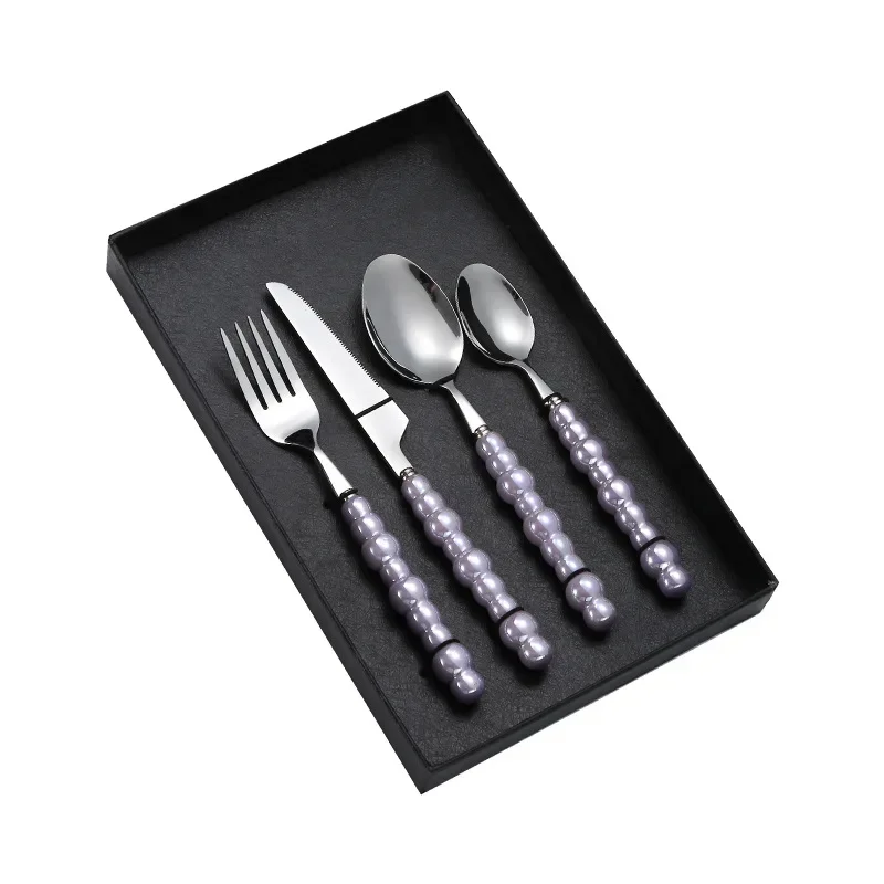 Louça de Luxo, Cabo de Cerâmica Perolada, Aço Inoxidável, Estilo Ocidental MDUG (roxo)