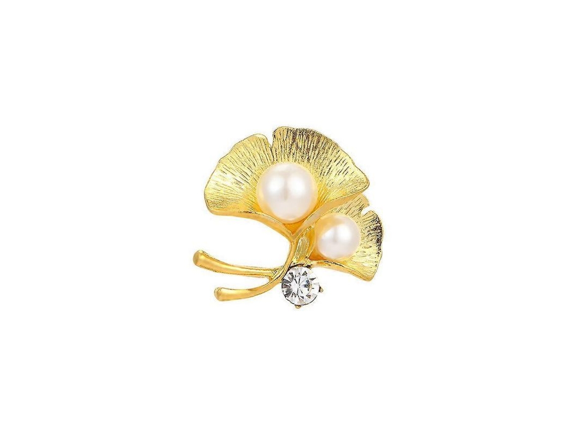 2026 broche de Folha de Gingo Estilo Pastoral Simples com Pérola e Diamante para Casaco, Traje e Camisa