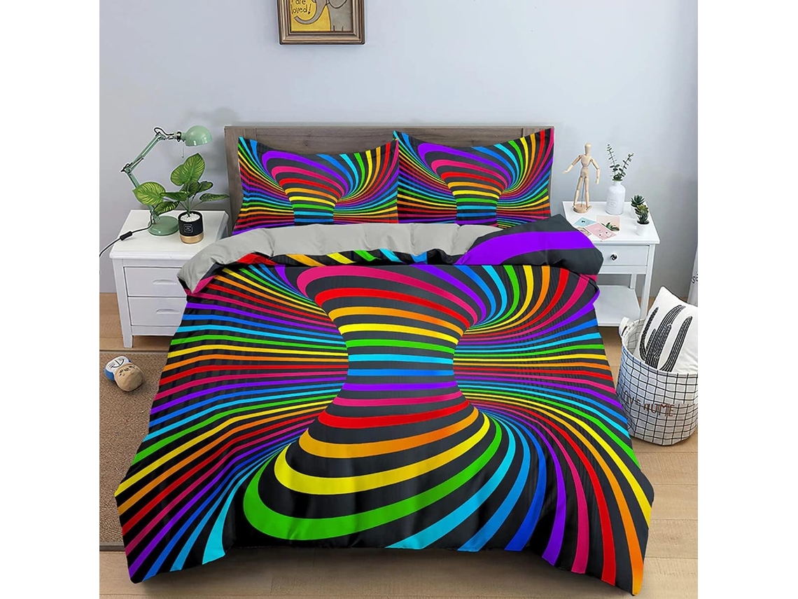 Capa de Edredom com Efeito Espiral 3d em Microfibra 2/3 Peças 140 X 200 Cm, 75 50 Cm 75 X 50 Cm