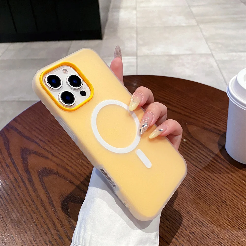 Capa Fosca Com Carregamento Sem Fio Magsafe Para Iphone (iphone 14 Pro Max, Amarela) Com Proteção Magnética.