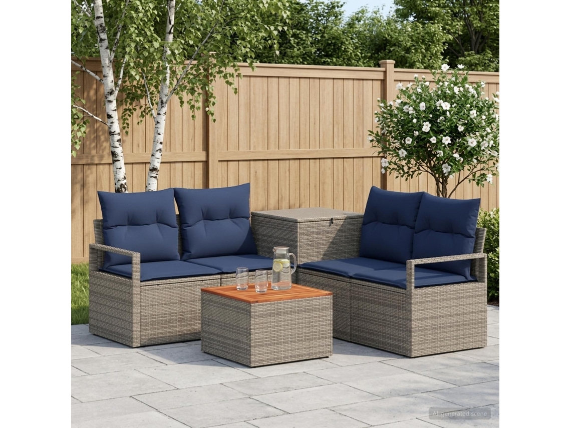 Vidaxl Conjunto De Sofás 6 Unid. Cinza E Azul Marinho