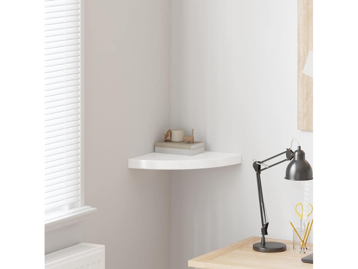 Vidaxl Prateleira De Canto Suspensa 35x35x3,8 Cm Mdf Branco Brilhante