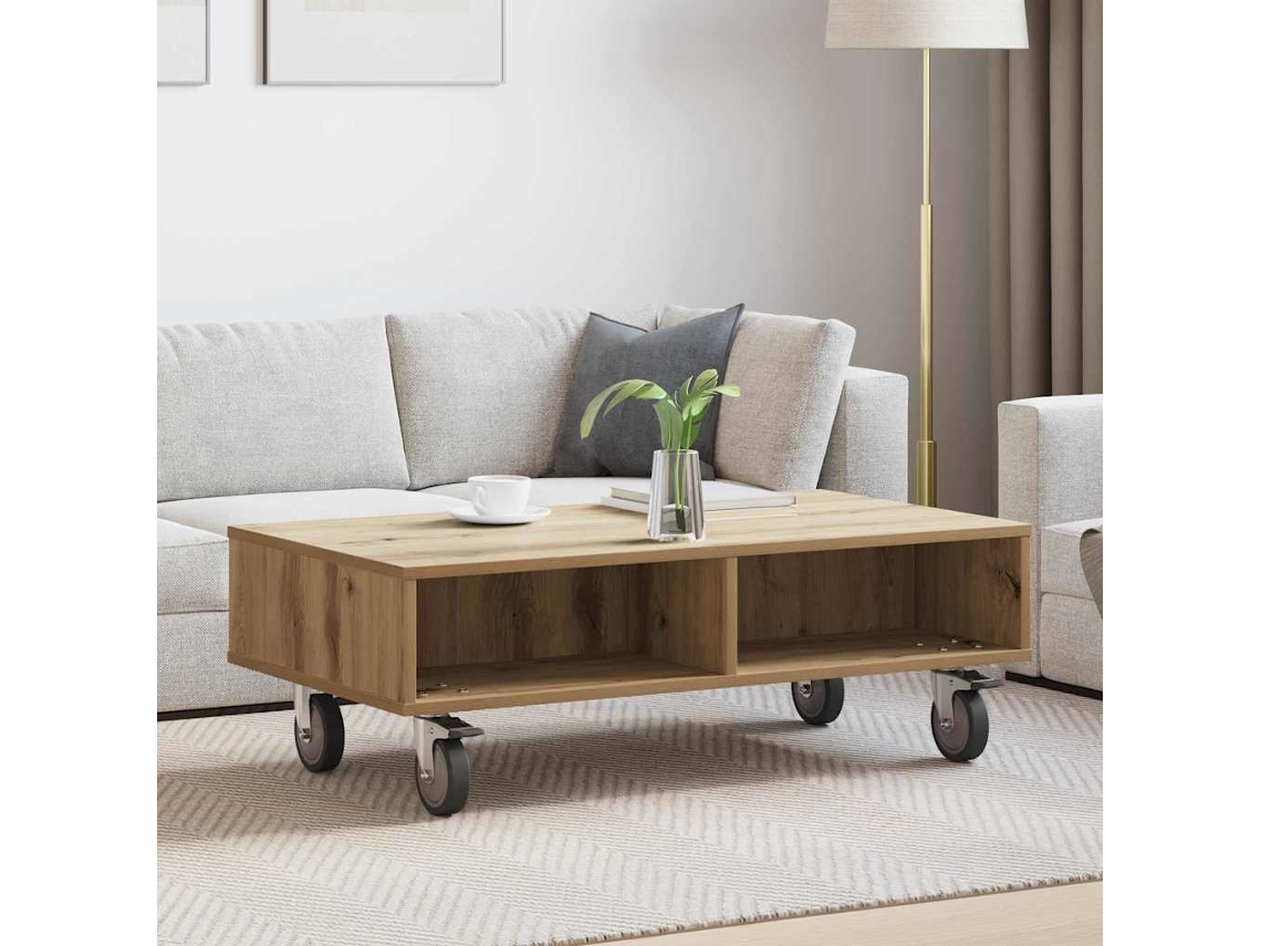 Vidaxl Mesa Lateral Com Rodas Carvalho Artesanal 90 X 50 X 30 Cm