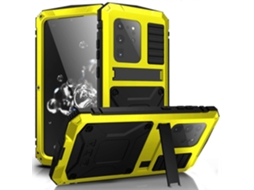 Compre R-just Para Samsung Galaxy S20 Ultra Metal Silicone Capa De Pc Com Suporte E Película De Vidro Temperado Amarela