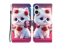 Capa De Couro Tkdaddy Para Iphone 16 Plus Com Suporte, Carteira, Estampa, Capa De Celular Com Alça De Pulso, Gato Rosa