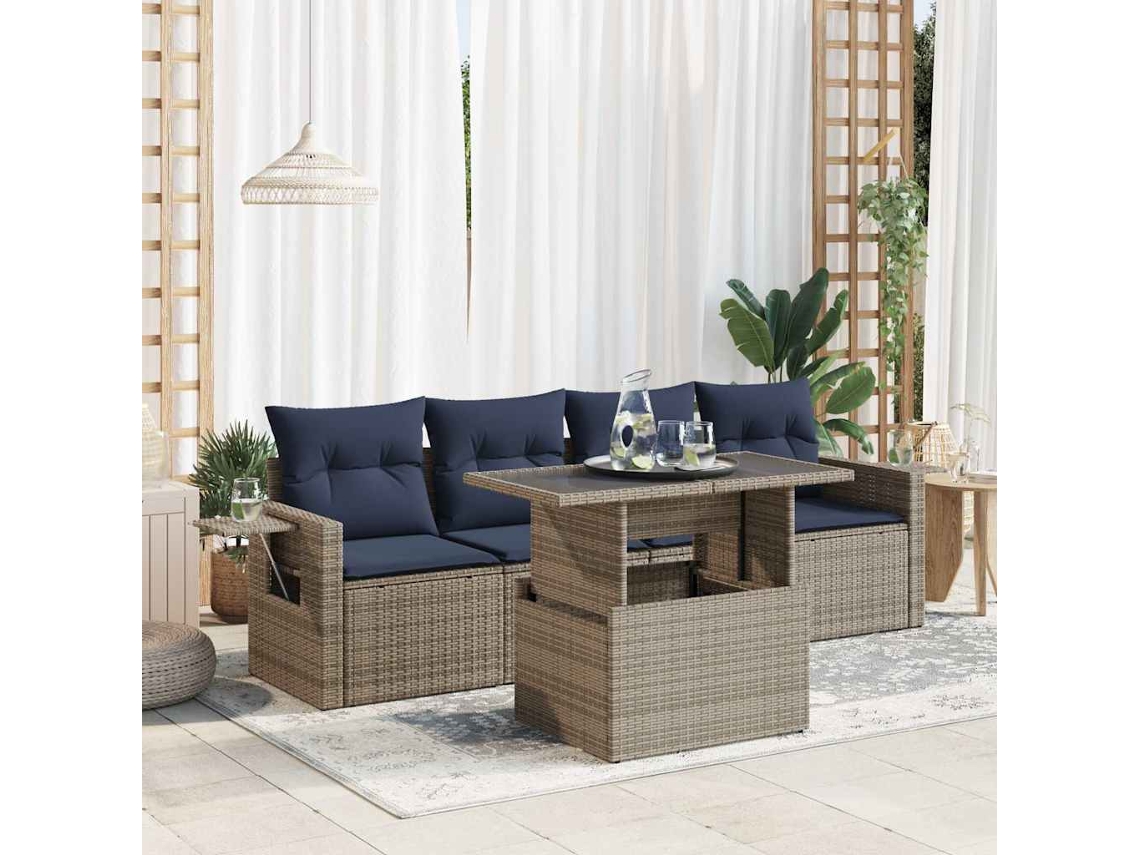 Vidaxl 5 Pcs Conjunto Sofás De Jardim Com Almofadões Vime Pe