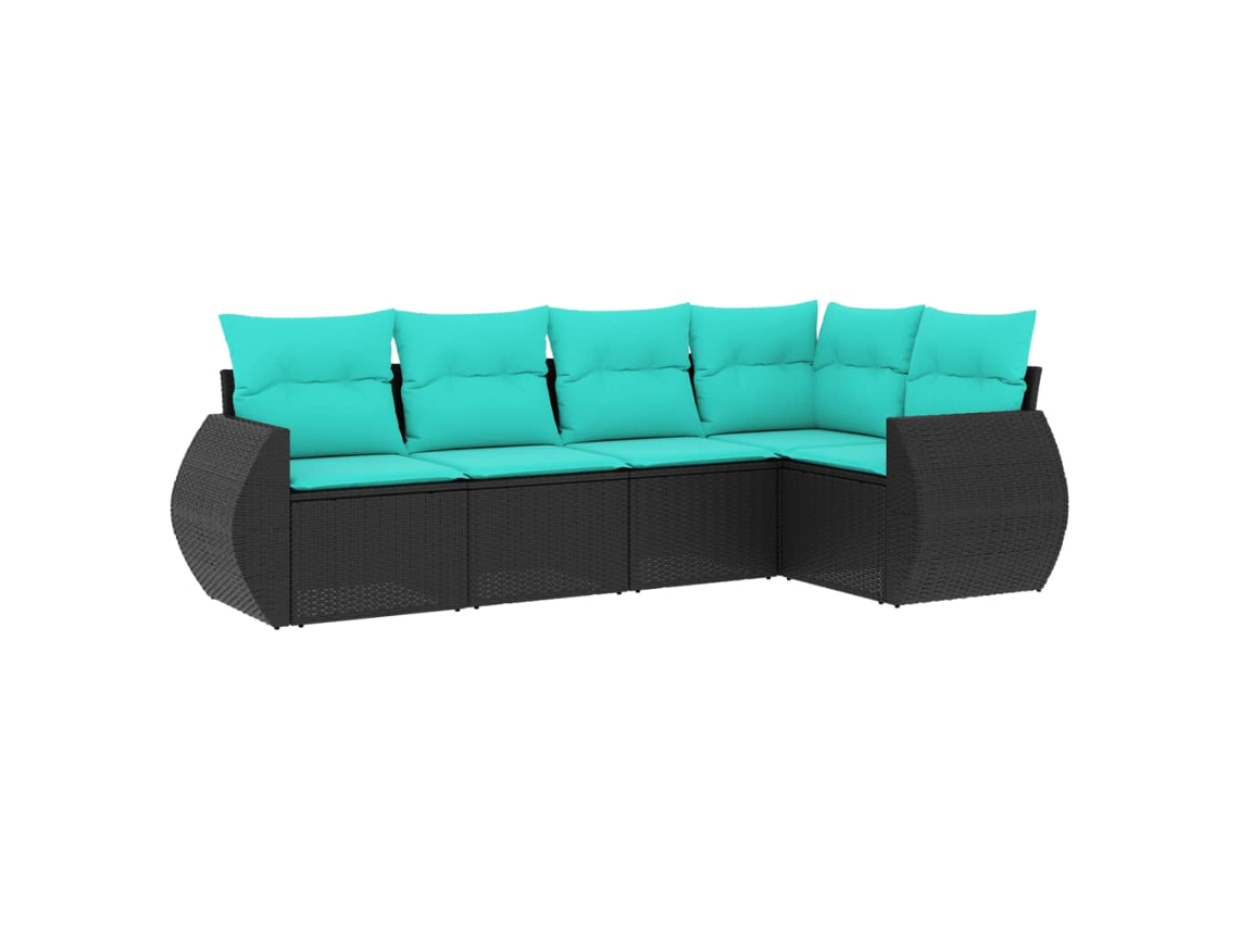 Conjunto de Sofá de Jardim de 5 Peças com Almofadas em Rattan Sintético Preto MAISON EXCLUSIVE