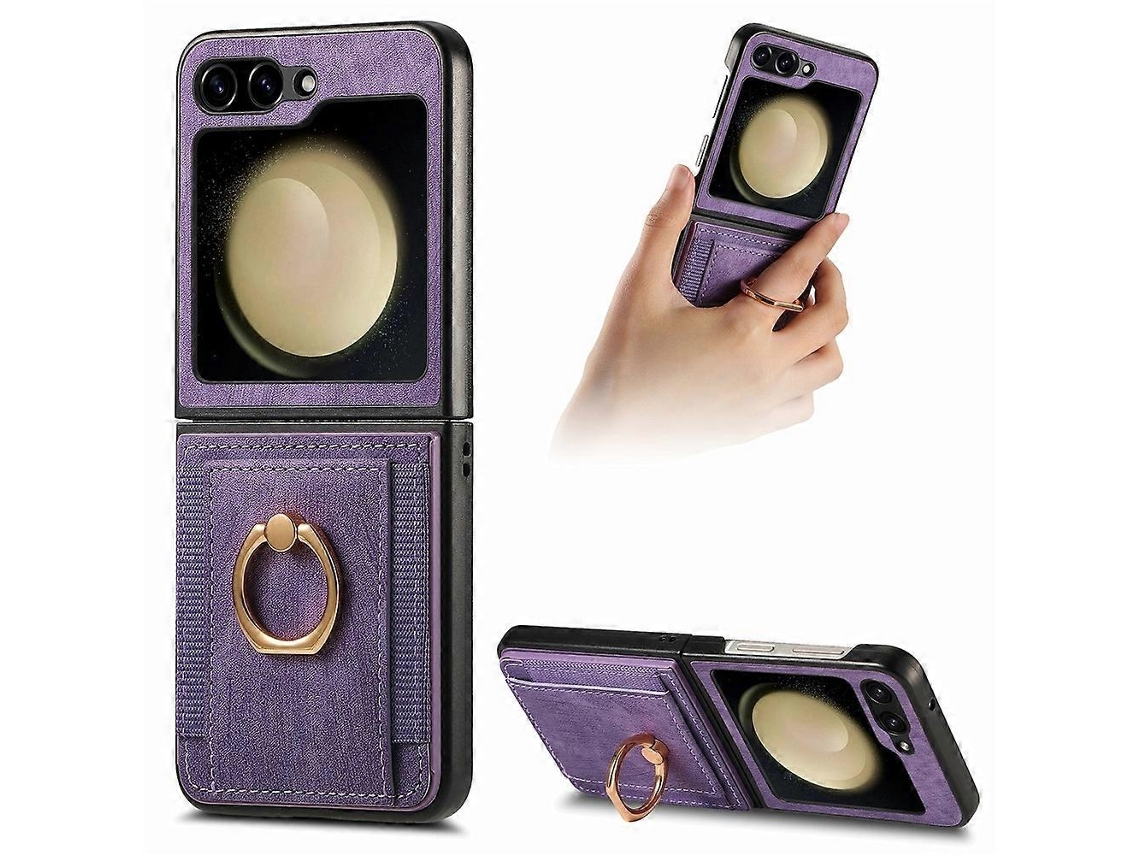 Capa Dobrável De Couro Retrô Com Anel Para Samsung Galaxy Z Flip6 Junsunmay