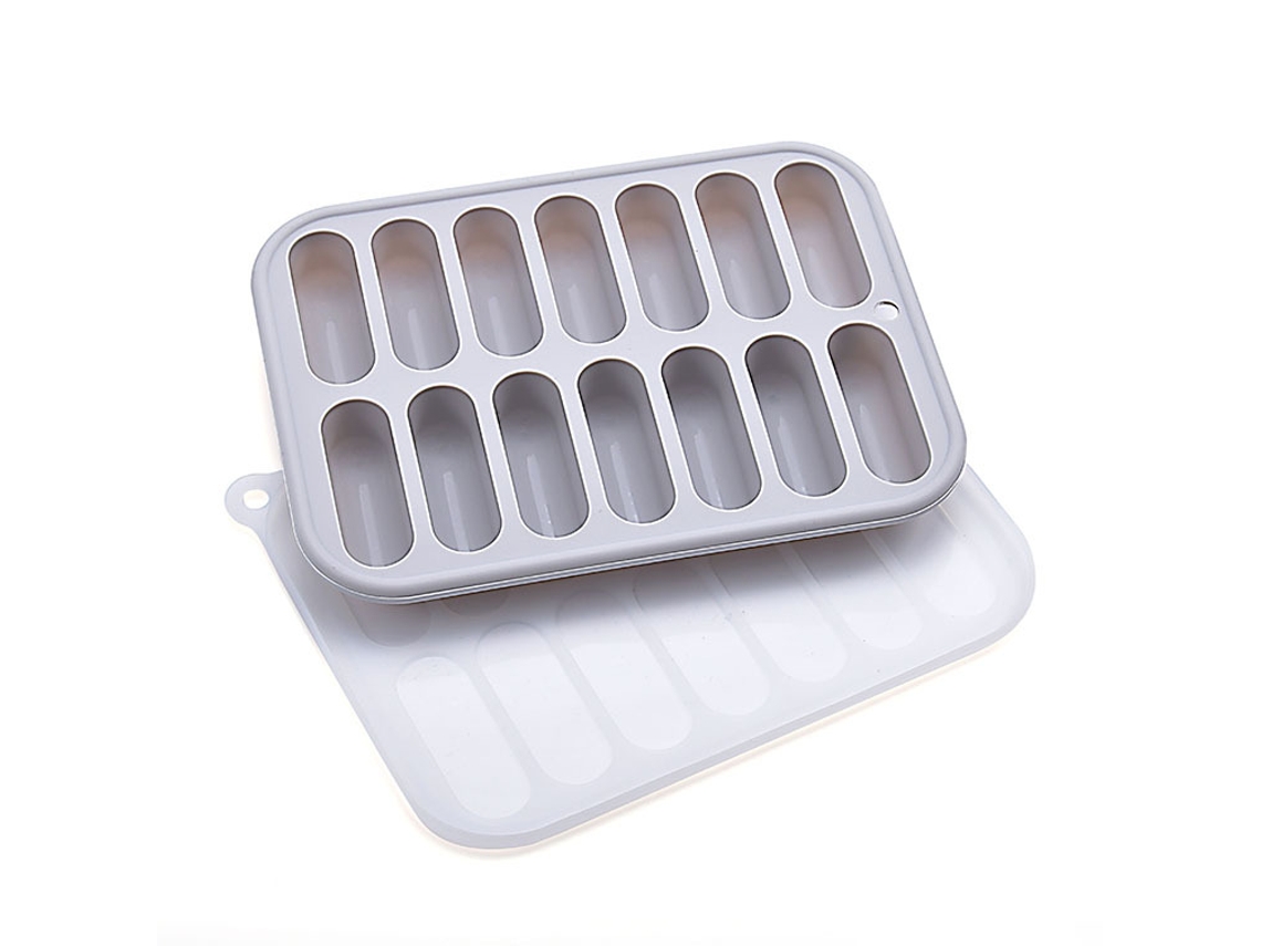 Conjunto De 3 Formas De Gelo Silicone Cinza Com Tampa, Ideais Para Salsichas E Cachorros, Quentes, Podem Ser Lavadas Na Lava