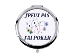 Espelho de Bolso de Metal Branco J'Peux Pas J'Ai Poker Casino Game Money Card Diâmetro 70 Mm FABULOUS
