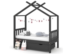 Vidaxl Cama De Criança C/ Gaveta 70x140 Cm Pinho Maciço Cinza-escuro
