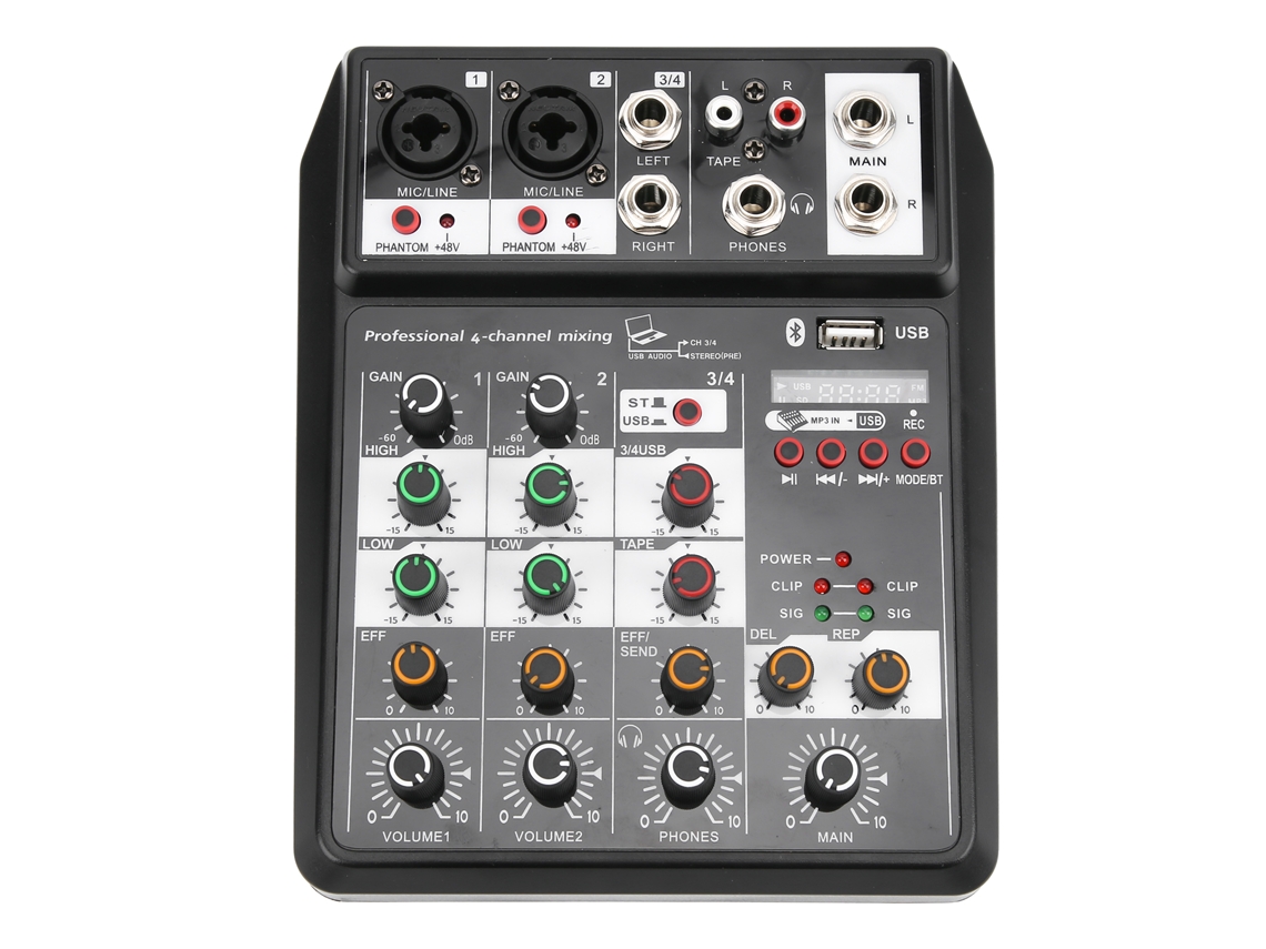 Som Card Mixer Console 4 Canais Interface de Áudio USB para Gravação em PC e Canto
