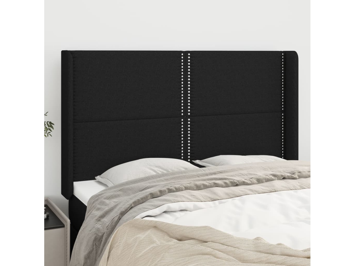 Vidaxl Cabeceira De Cama C/ Abas Tecido 147x16x118/128 Cm Preto