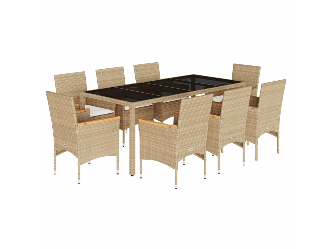 Conjunto de 9 Jantar Jardim com Almofadões Vime Pe/vidro Bege MAISON EXCLUSIVE
