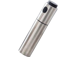 Frasco spray compacto, leve e em aço inoxidável particionado.