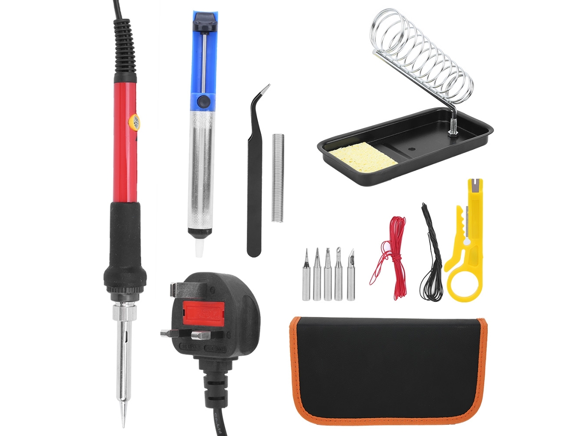 Kit de soldadura elétrica ajustável de temperatura 60w 15 peças ferramentas para madeira plug uk 220v vermelho | S/MARCA