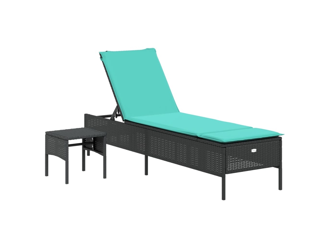 Espreguiçadeira com Mesa e Almofada em Rattan Sintético Preto MAISON EXCLUSIVE