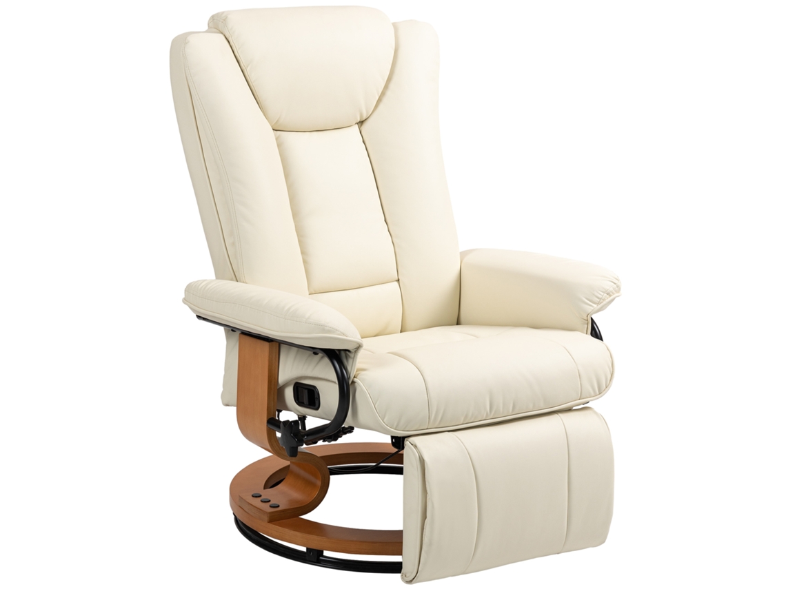 Cadeira Reclinável Reclinável, Giratória, Até 150 Kg, Camada de Couro Sintético, Estrutura Aço, Branco Creme-pt