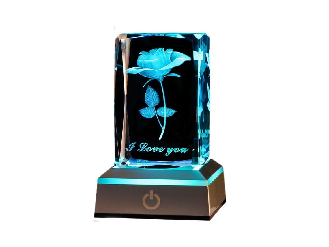 Luminária Noturna de Cristal 3d Rosa com Luzes Led Coloridas. MDUG