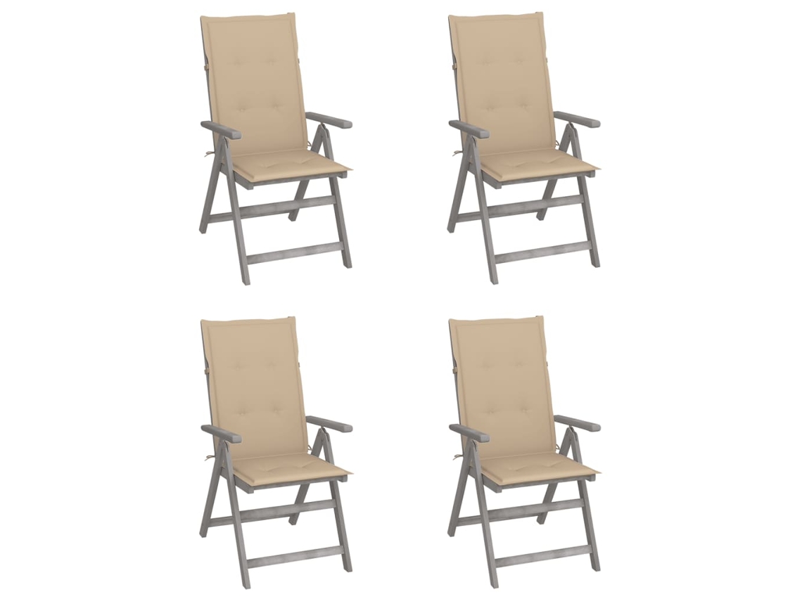 Cadeiras Jardim Reclinãveis C/ Almofadãµes 4 Pcs Acãcia Maciã§a DKD HOME DECOR