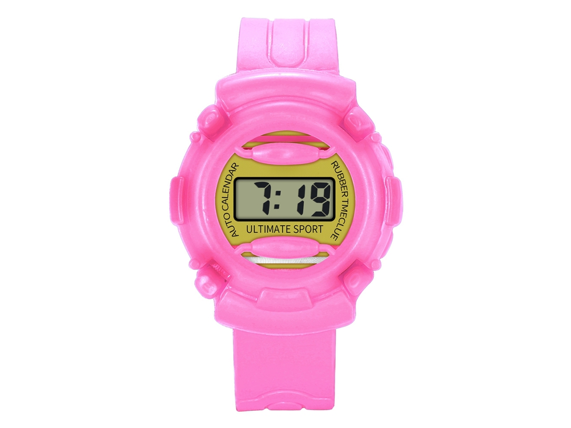 Reloj Electrónico Digital Para Niños Con Dial Redondo Pulsera Rosa