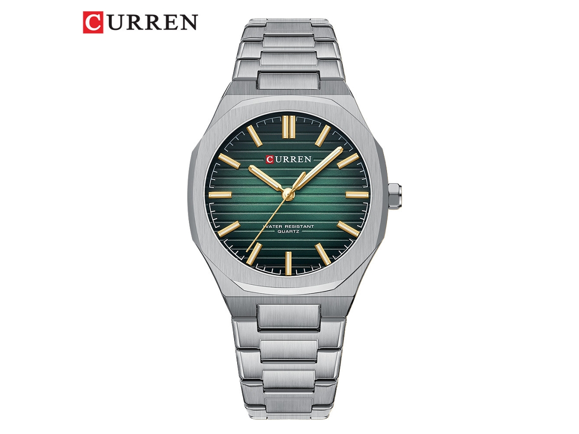 Relógio MDUG casual masculino com mecanismo de quartzo listrado, pulseira de aço (verde prateado)