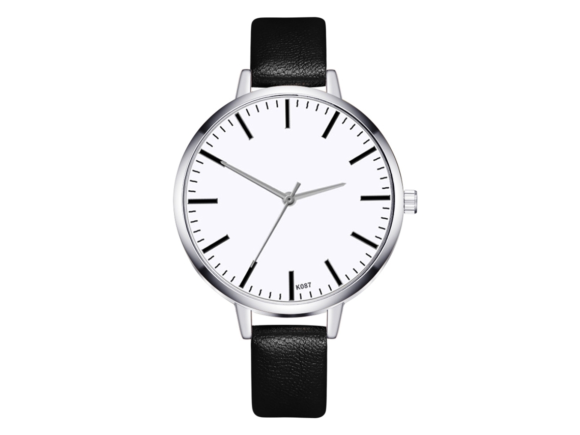 Relógio de Quartzo Feminino Estilo Vintage Simples com Pulseira de Couro Pu (preto)