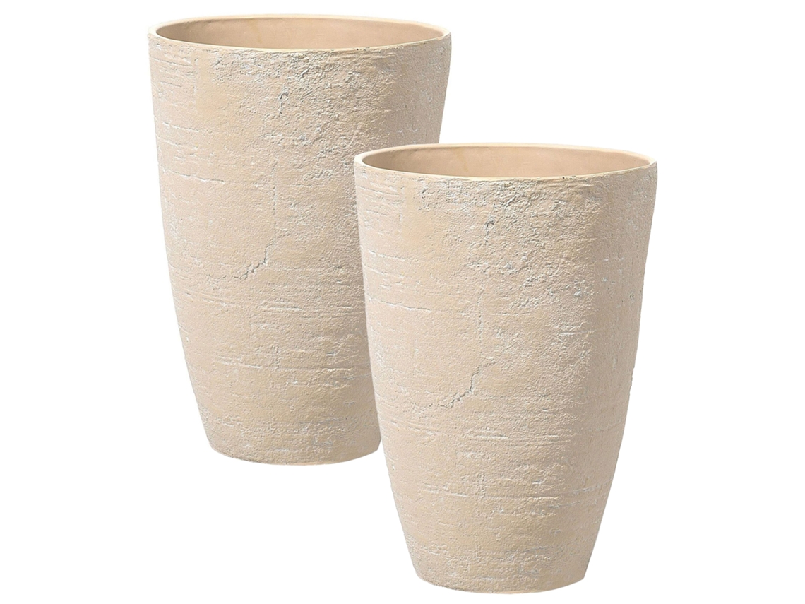 Conjunto de 2 vasos para plantas BELIANI Camia de Pedra mesclada Creme 43x43x60