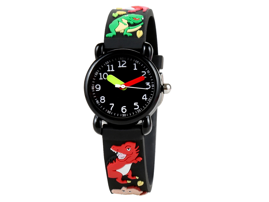 Relógio infantil ATS de quartzo com pulseira de PVC à prova d'água e design de dinossauro animado para crianças.