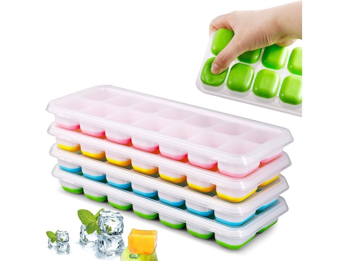 Bandeja De Gelo De Silicone, 4 Moldes Com Tampa, 14 Cubos Por Molde, Certificado Lfgb