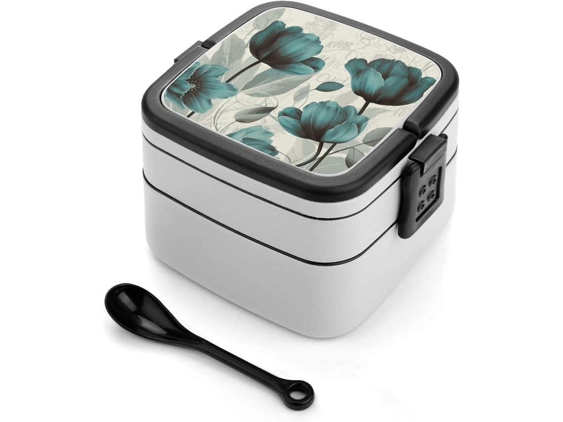 Lancheira Bento Floral Marmita Para Adultos Com Colher, Linda, Dupla Camada, Empilhável E À Prova De Vazamentos, Ideal