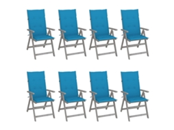 Vidaxl Cadeiras Jardim Reclináveis C/ Almofadões 8 Pcs Acácia Cinzento